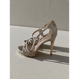 PELLE MODA Gold Metallic Platform Heels Sandals Size 8